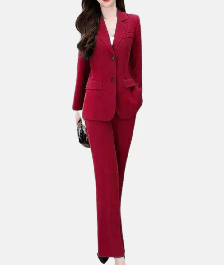 Eleganter Damen Business Anzug - Zweiteiliger Hosenanzug-Rot-XS-Luzern Mode