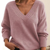 Damen V-Ausschnitt Pullover Strickmode Herbst Winter Trend-Rosa-S-Luzern Mode