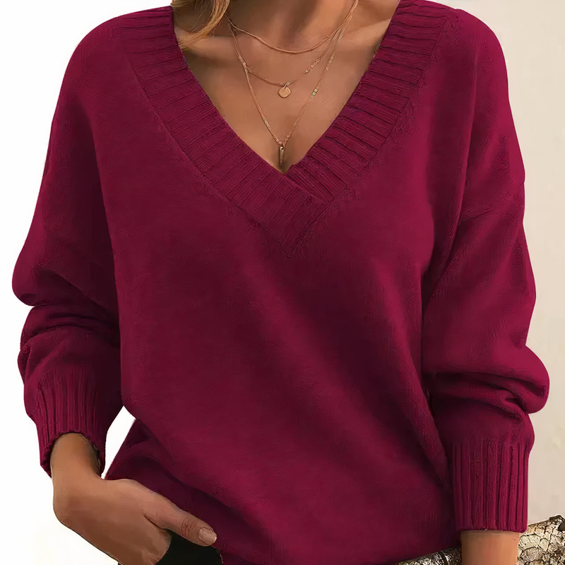 Damen V-Ausschnitt Pullover Strickmode Herbst Winter Trend-Rot-S-Luzern Mode