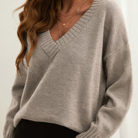 Damen Strickpullover V-Ausschnitt Oversize Wintermode-Luzern Mode