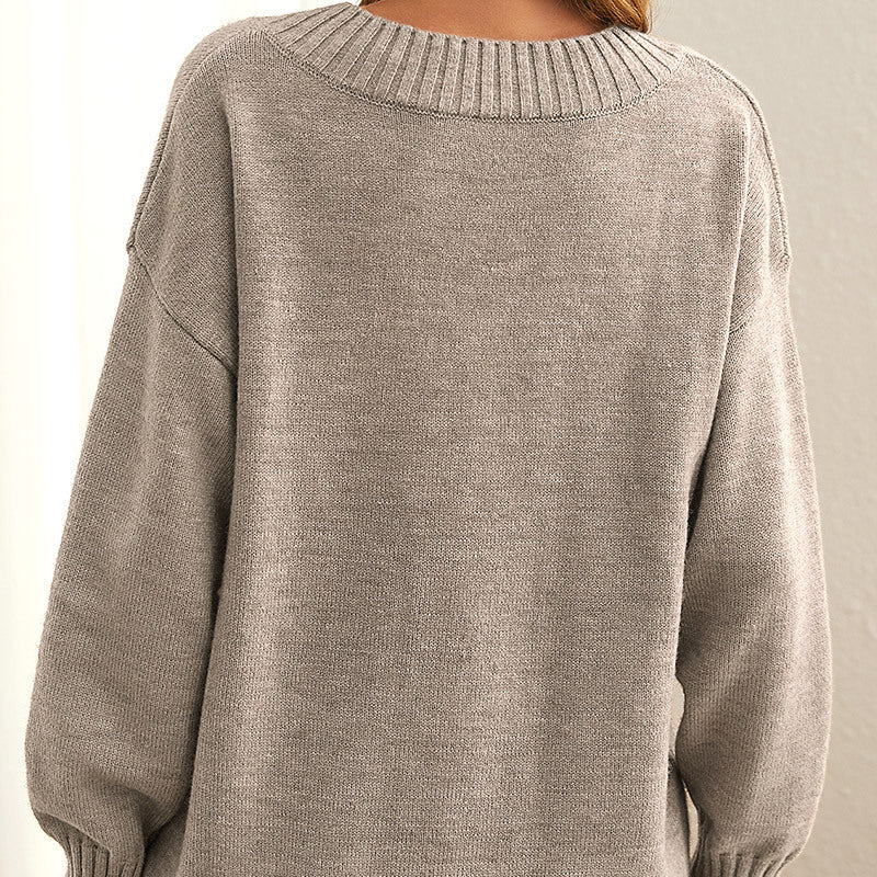 Damen Strickpullover V-Ausschnitt Oversize Wintermode-Luzern Mode