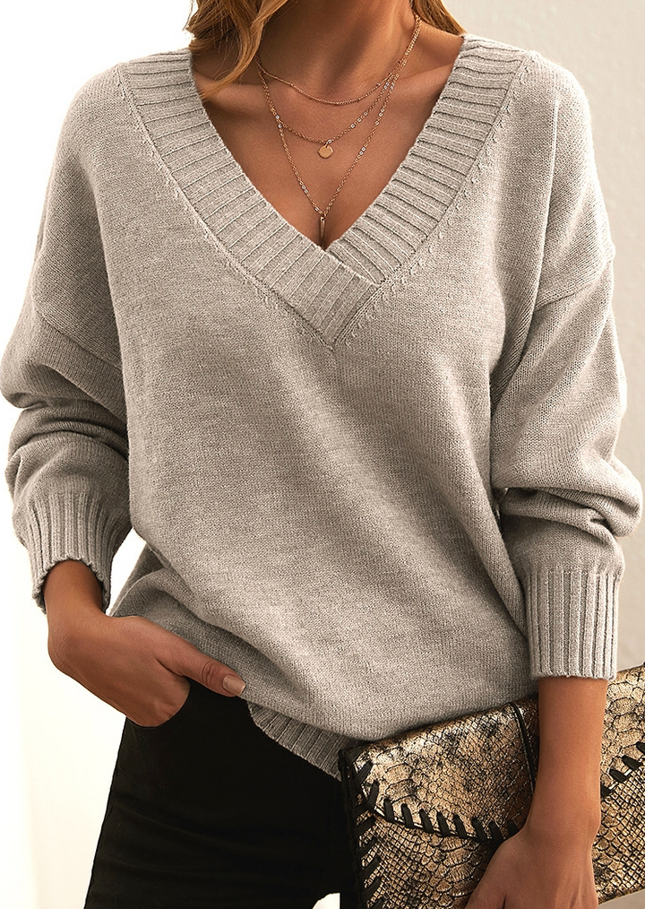 Damen Strickpullover V-Ausschnitt Oversize Wintermode-Luzern Mode