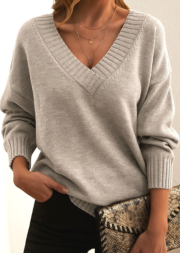 Damen Strickpullover V-Ausschnitt Oversize Wintermode-Luzern Mode