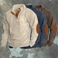 Herren Strickpullover mit Ellenbogenpatches und Knopfleiste-Luzern Mode