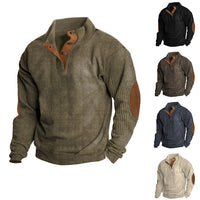 Herren Strickpullover mit Ellenbogenpatches und Knopfleiste-Luzern Mode