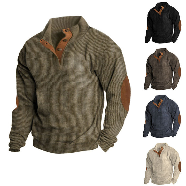 Herren Strickpullover mit Ellenbogenpatches und Knopfleiste-Luzern Mode