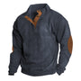 Herren Strickpullover mit Ellenbogenpatches und Knopfleiste-Blau-S-Luzern Mode