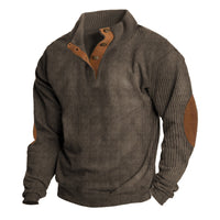 Herren Strickpullover mit Ellenbogenpatches und Knopfleiste-Braun-S-Luzern Mode