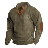 Herren Strickpullover mit Ellenbogenpatches und Knopfleiste-Khaki-S-Luzern Mode