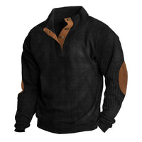 Herren Strickpullover mit Ellenbogenpatches und Knopfleiste-Schwarz-S-Luzern Mode
