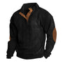 Herren Strickpullover mit Ellenbogenpatches und Knopfleiste-Schwarz-S-Luzern Mode