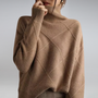 Damen Rollkragenpullover mit Strickmuster für Herbst/Winter-Braun-S-Luzern Mode