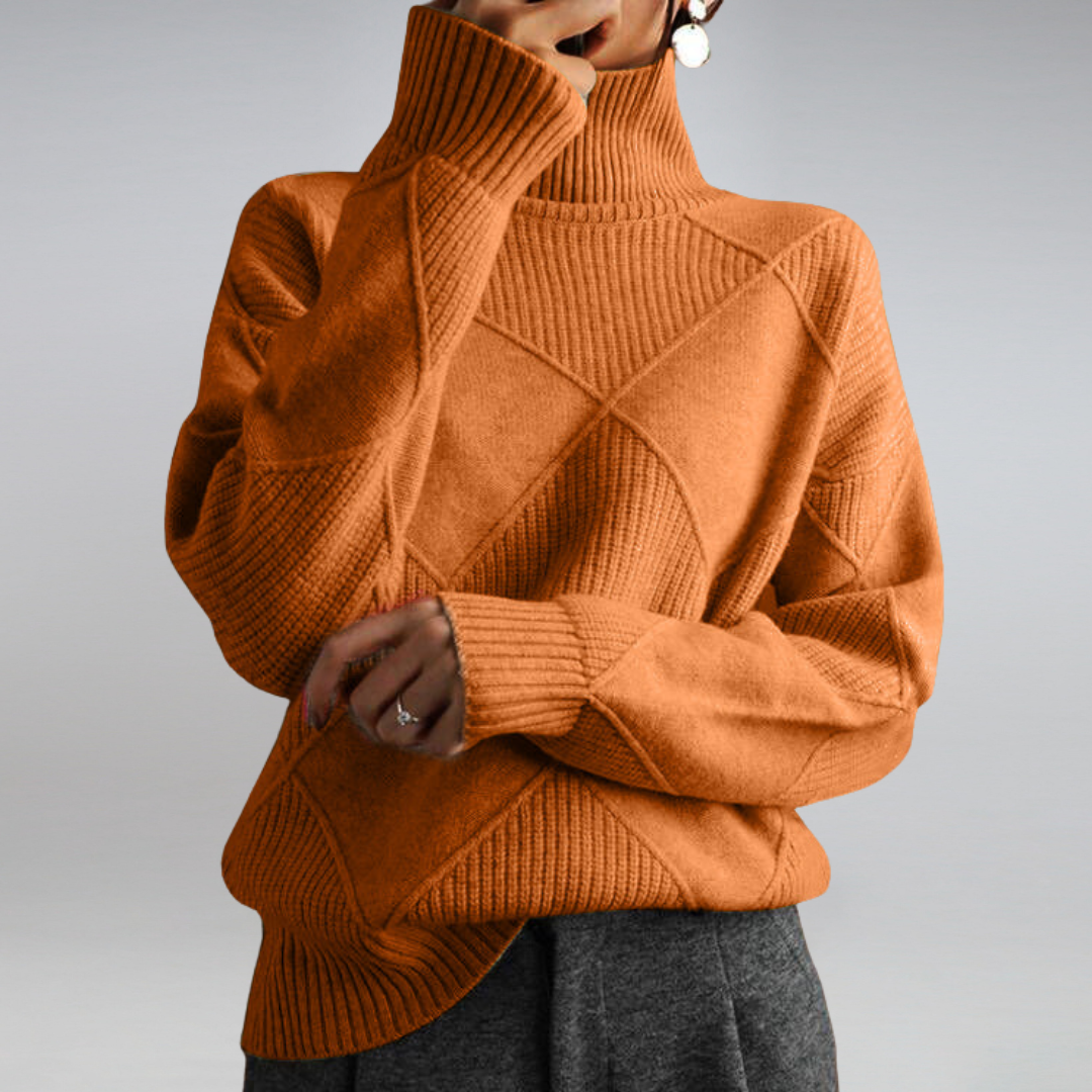 Damen Rollkragenpullover mit Strickmuster für Herbst/Winter-Orange-S-Luzern Mode