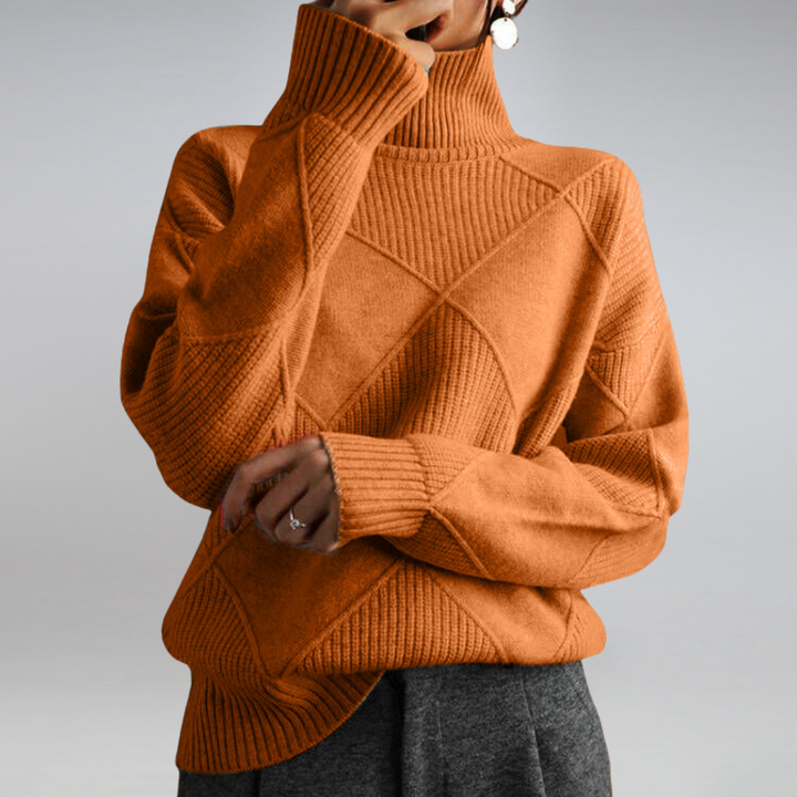 Damen Rollkragenpullover mit Strickmuster für Herbst/Winter-Orange-S-Luzern Mode