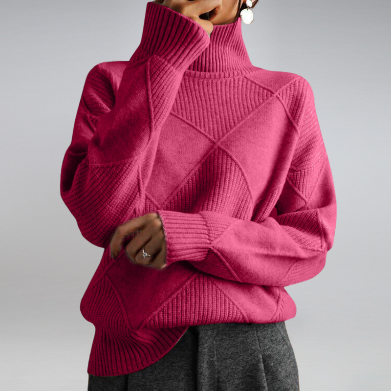 Damen Rollkragenpullover mit Strickmuster für Herbst/Winter-Rosa-S-Luzern Mode