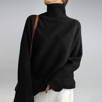 Damen Rollkragenpullover mit Strickmuster für Herbst/Winter-Schwarz-S-Luzern Mode