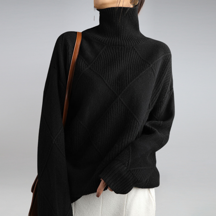 Damen Rollkragenpullover mit Strickmuster für Herbst/Winter-Schwarz-S-Luzern Mode