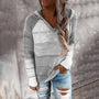 Damen Strickpullover mit Streifenmuster und Kapuze-Grau-S-Luzern Mode