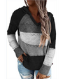 Damen Strickpullover mit Streifenmuster und Kapuze-Schwarz-S-Luzern Mode
