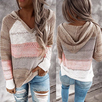 Damen Strickpullover mit Streifenmuster und Kapuze-Luzern Mode