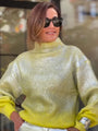 Glitzernder Strickpullover Damenmode mit Hohem Kragen-Gelb-S-Luzern Mode