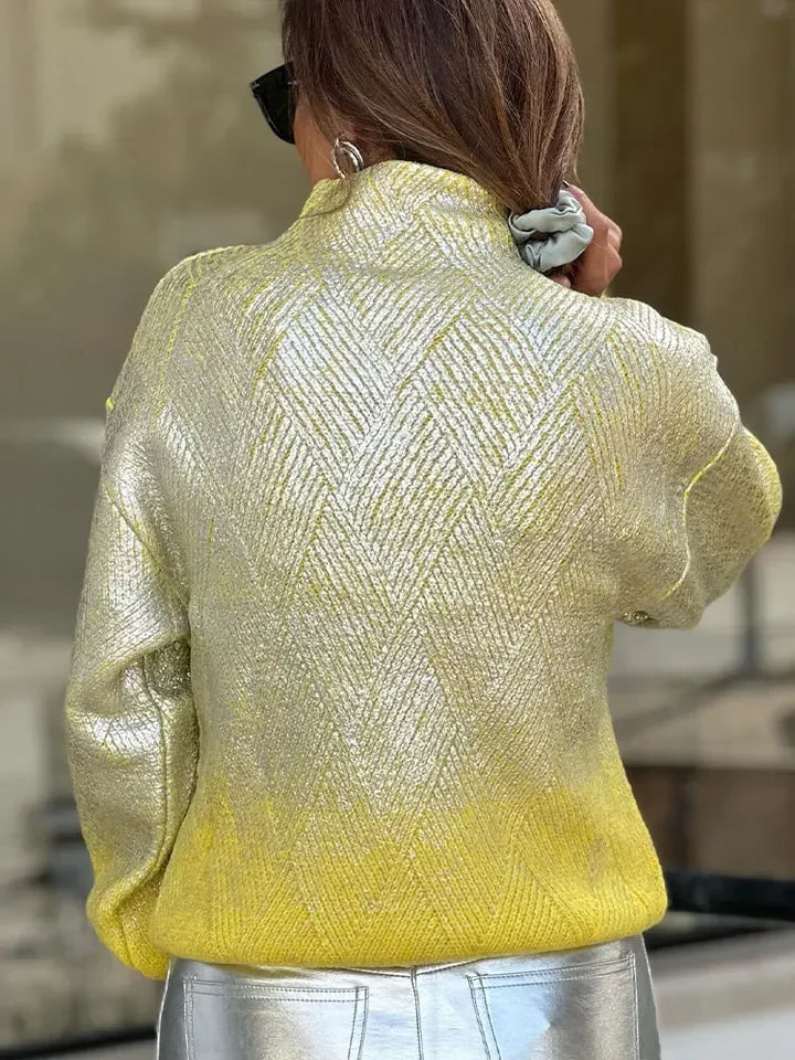 Glitzernder Strickpullover Damenmode mit Hohem Kragen-Luzern Mode