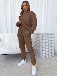 Damen Jogginganzug Set: Bequemes Hoodie und Jogger Outfit-Braun-S-Luzern Mode