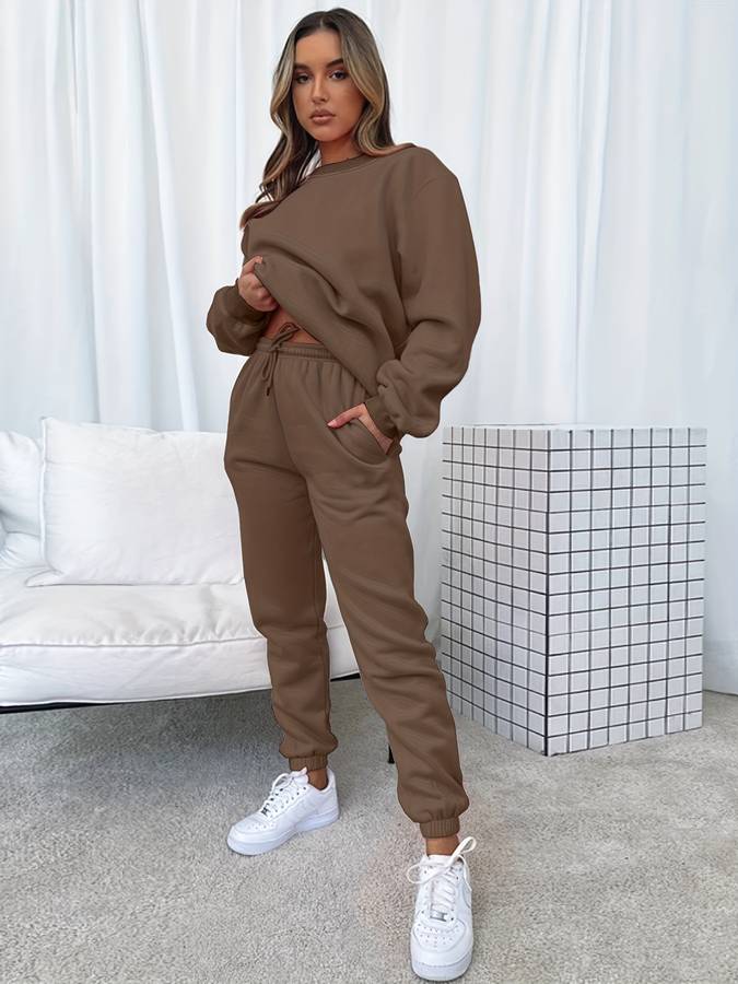 Damen Jogginganzug Set: Bequemes Hoodie und Jogger Outfit-Braun-S-Luzern Mode