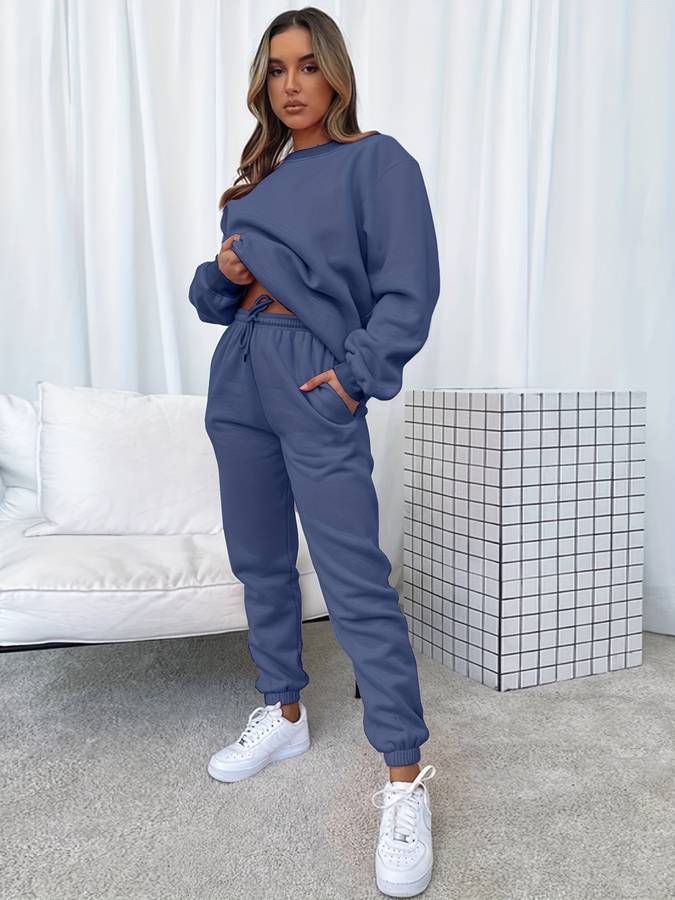 Damen Jogginganzug Set: Bequemes Hoodie und Jogger Outfit-Dunkelblau-S-Luzern Mode