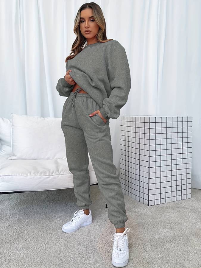 Damen Jogginganzug Set: Bequemes Hoodie und Jogger Outfit-Grau-S-Luzern Mode