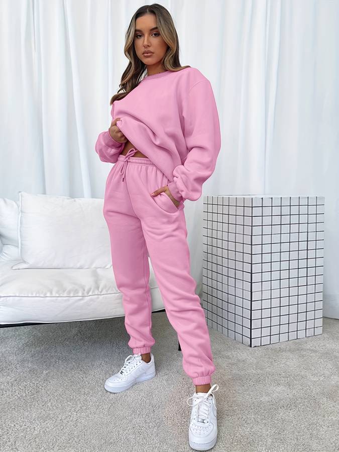 Damen Jogginganzug Set: Bequemes Hoodie und Jogger Outfit-Rosa-S-Luzern Mode