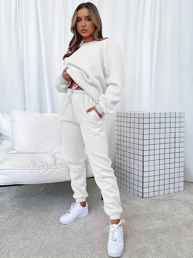 Damen Jogginganzug Set: Bequemes Hoodie und Jogger Outfit-Weiß-S-Luzern Mode