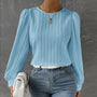 Elegante Damen Faltenbluse mit Rundhalsausschnitt kaufen-Blau-S-Luzern Mode