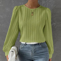 Elegante Damen Faltenbluse mit Rundhalsausschnitt kaufen-Grün-S-Luzern Mode