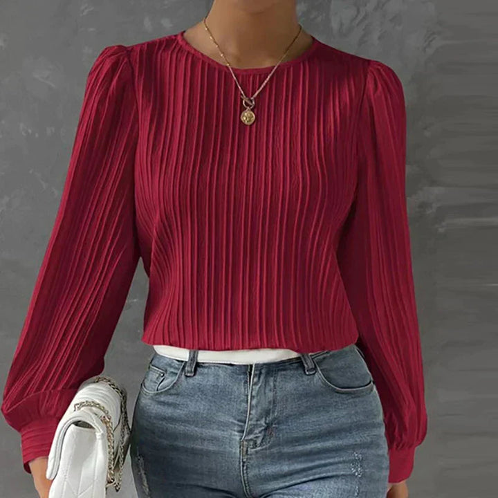 Elegante Damen Faltenbluse mit Rundhalsausschnitt kaufen-Rot-S-Luzern Mode