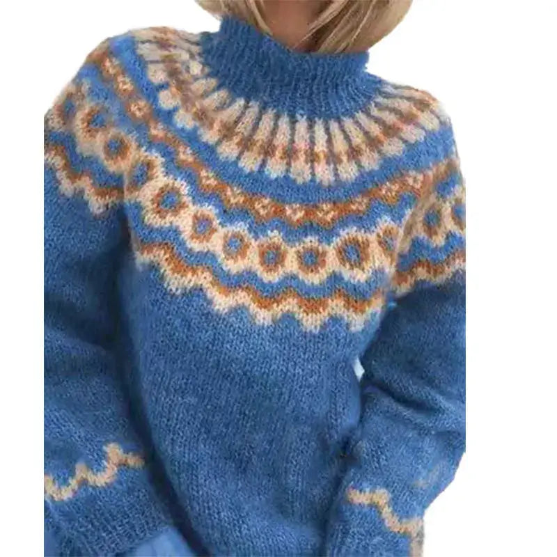 Norwegerpullover Damen Strickmuster Wintermode Online Shop-Blau-S-Luzern Mode