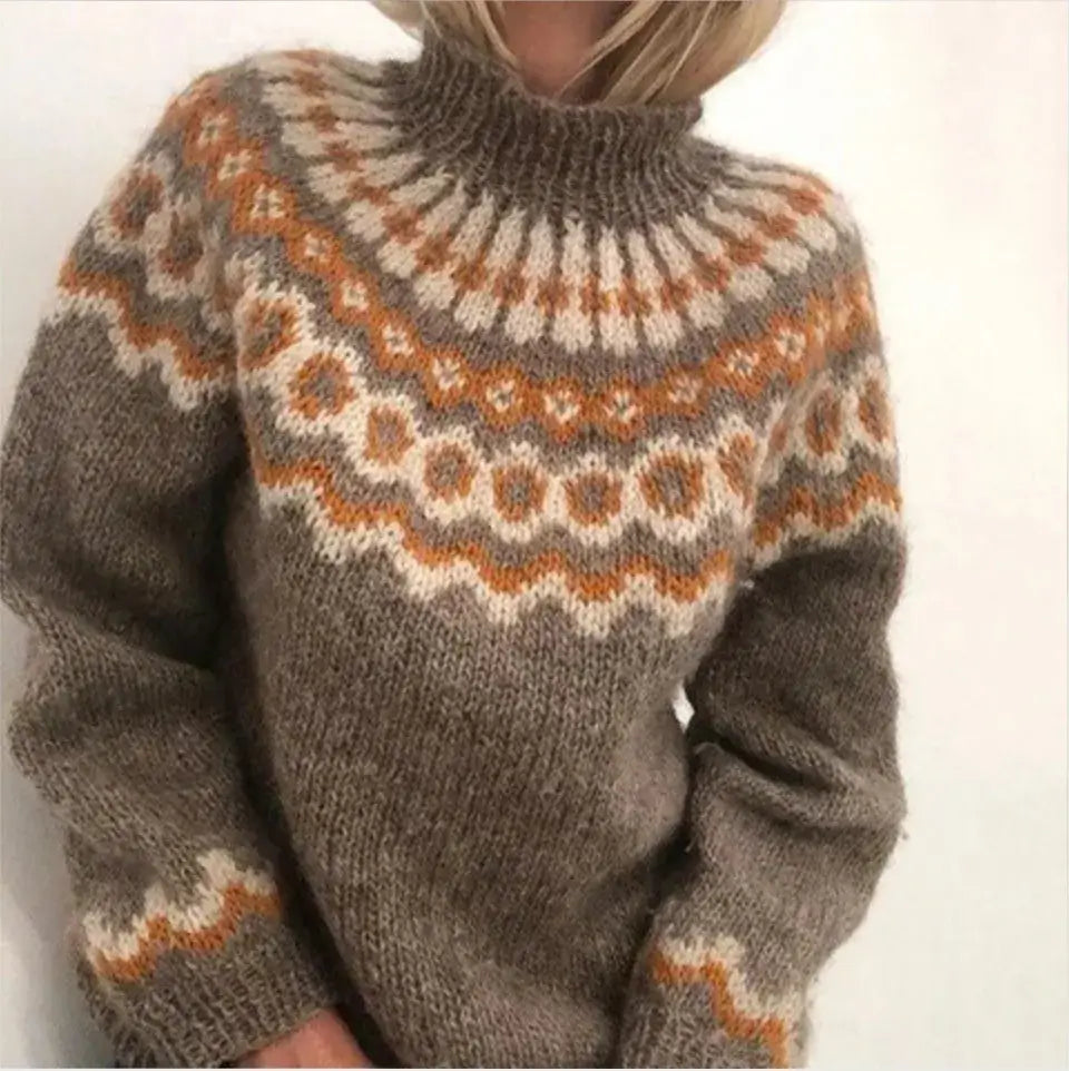 Norwegerpullover Damen Strickmuster Wintermode Online Shop-Brun-S-Luzern Mode