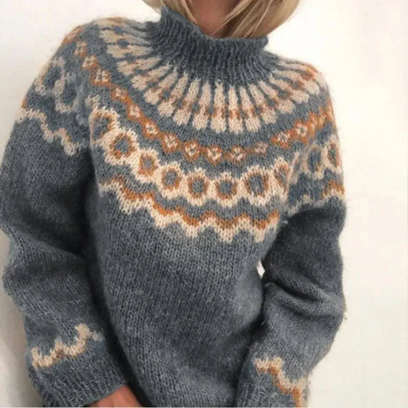Norwegerpullover Damen Strickmuster Wintermode Online Shop-Grau-S-Luzern Mode