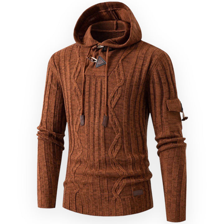 Herren Strickpullover mit Kapuze - Modischer Hoodie Style-Braun-S-Luzern Mode