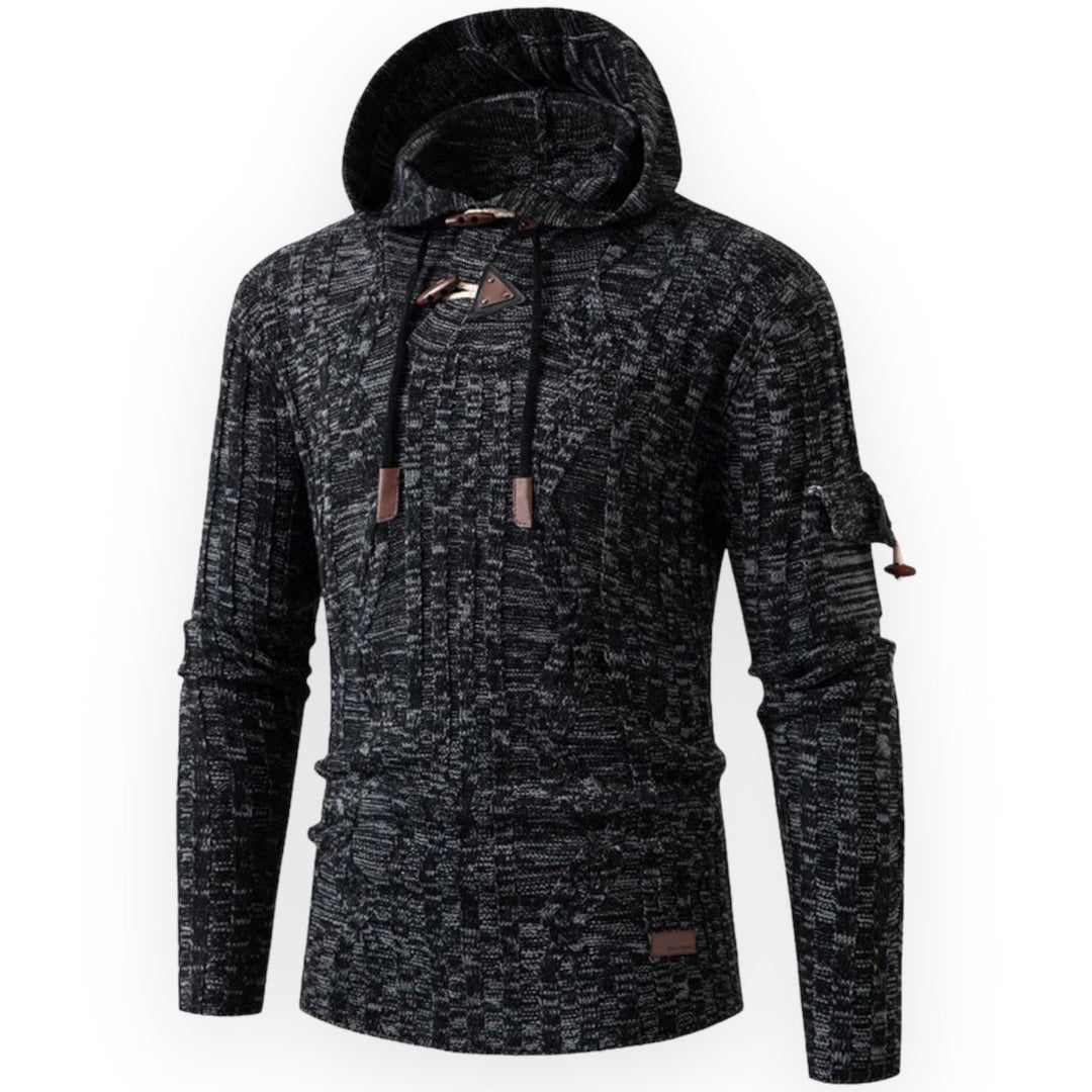 Herren Strickpullover mit Kapuze - Modischer Hoodie Style-Dunkelgrau-S-Luzern Mode
