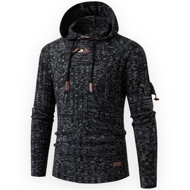 Herren Strickpullover mit Kapuze - Modischer Hoodie Style-Dunkelgrau-S-Luzern Mode