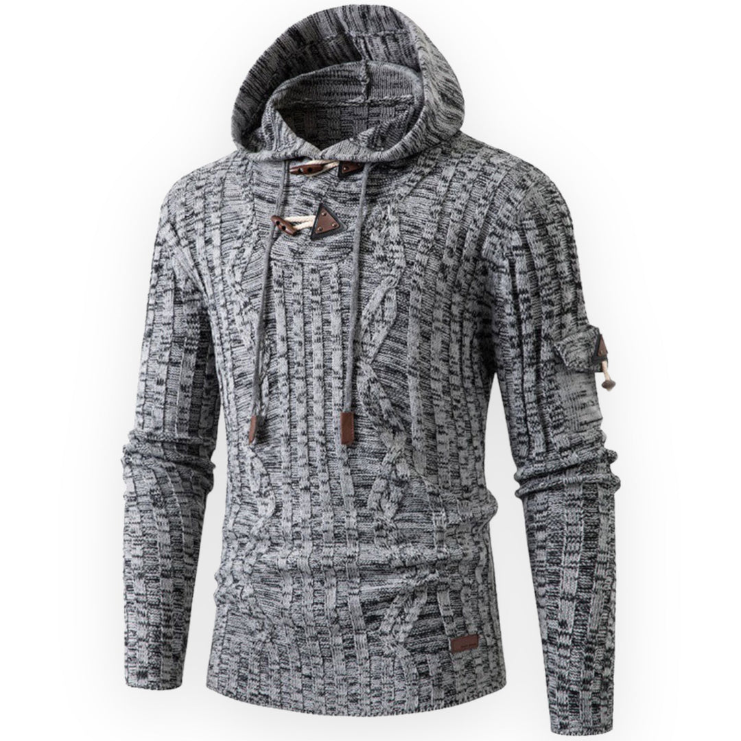 Herren Strickpullover mit Kapuze - Modischer Hoodie Style-Hellgrau-S-Luzern Mode