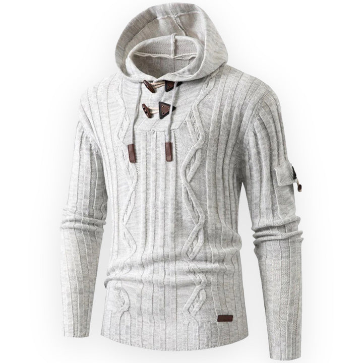 Herren Strickpullover mit Kapuze - Modischer Hoodie Style-Weiß-S-Luzern Mode