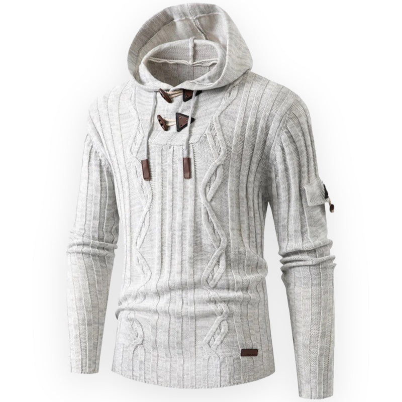 Herren Strickpullover mit Kapuze - Modischer Hoodie Style-Weiß-S-Luzern Mode
