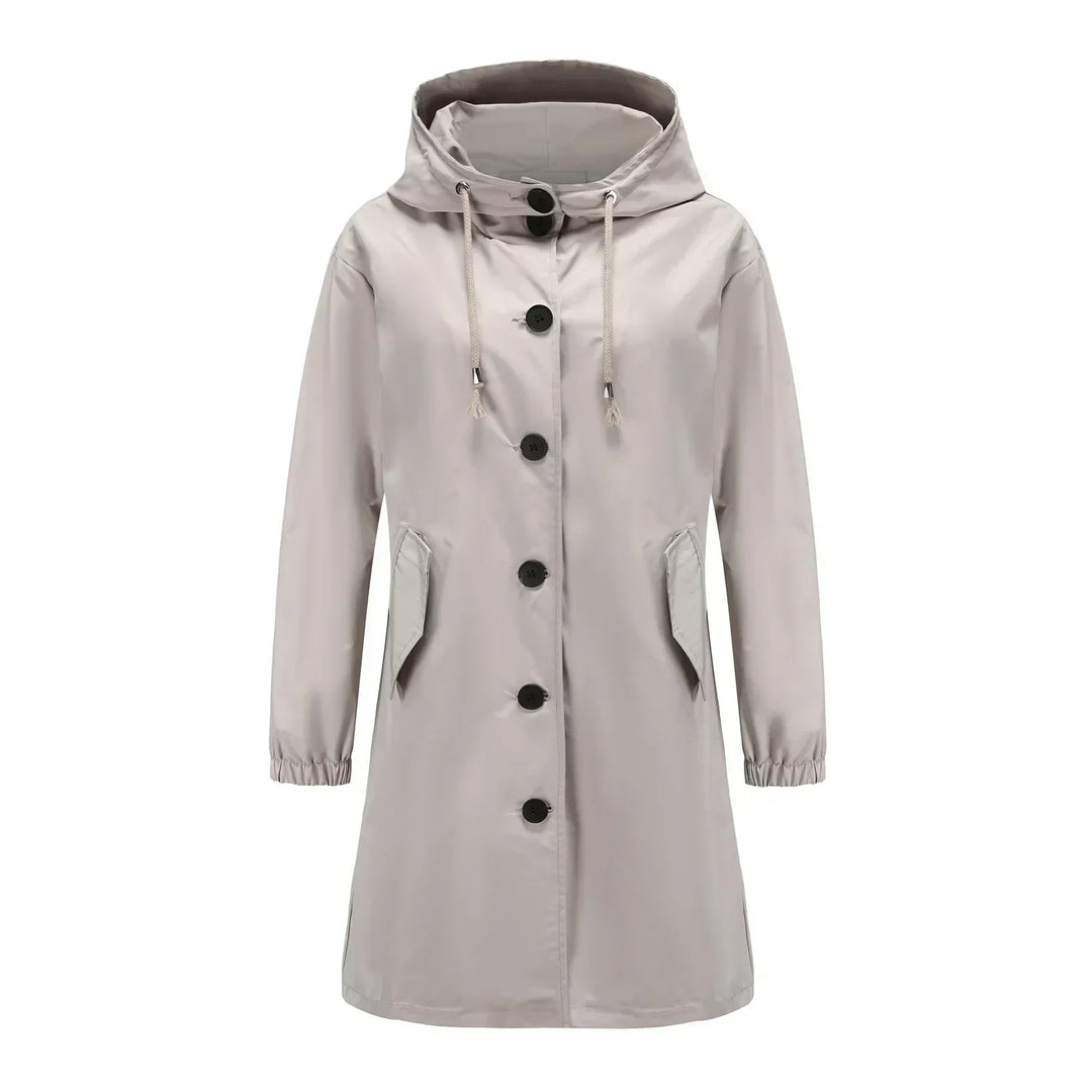 Damen Übergangsjacke mit Kapuze und Knöpfen - Elegant-Grau-S-Luzern Mode