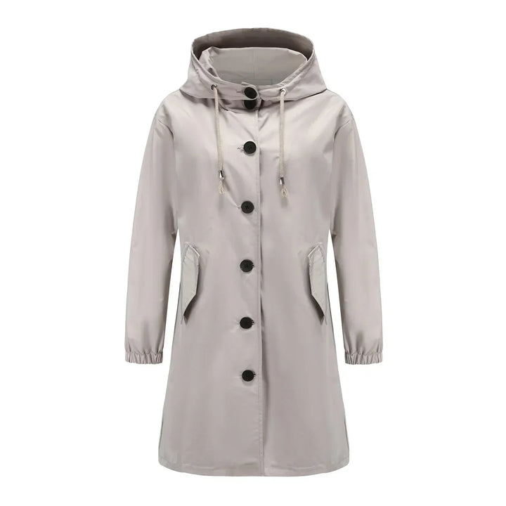 Damen Übergangsjacke mit Kapuze und Knöpfen - Elegant-Grau-S-Luzern Mode