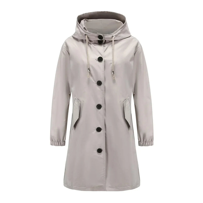 Damen Übergangsjacke mit Kapuze und Knöpfen - Elegant-Grau-S-Luzern Mode