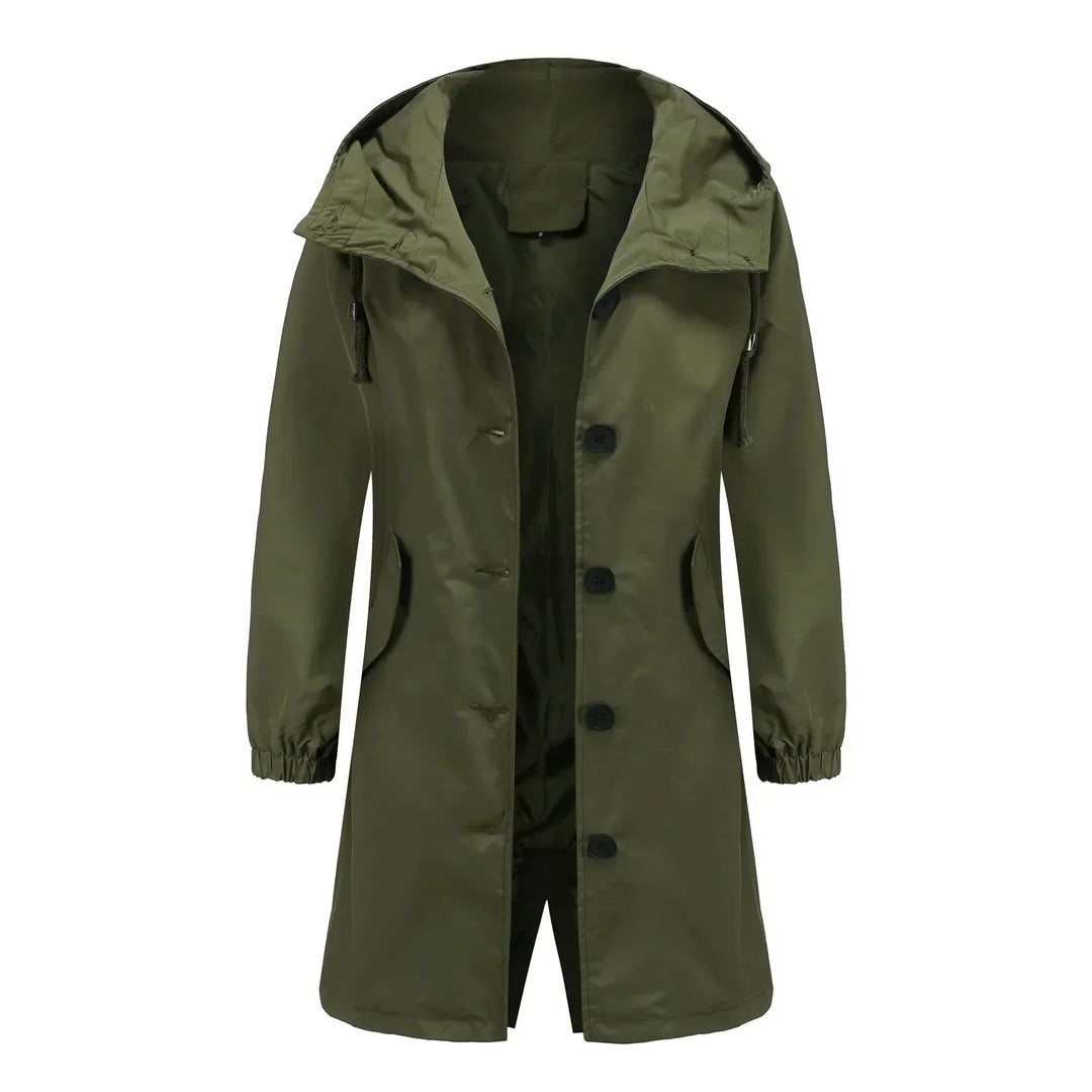 Damen Übergangsjacke mit Kapuze und Knöpfen - Elegant-Luzern Mode
