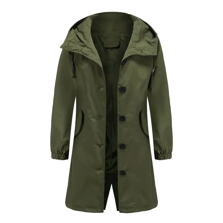 Damen Übergangsjacke mit Kapuze und Knöpfen - Elegant-Luzern Mode