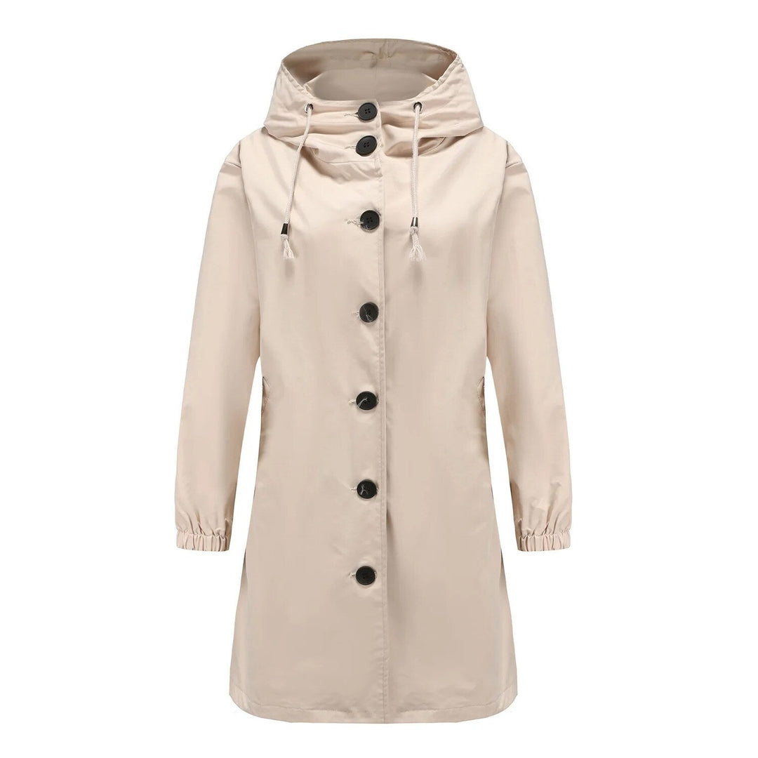 Damen Übergangsjacke mit Kapuze und Knöpfen - Elegant-Hellbraun-S-Luzern Mode
